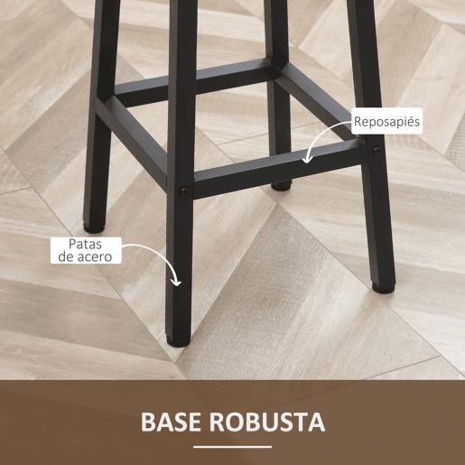 HOMCOM Conjunto de 2 Bancos Altos de Cozinha Bancos de Bar com Pés de Aço e Apoio para os Pés para Sala de Estar Sala de Jantar Carga 75kg 32,5x32,5x65 cm Madeira e Preto