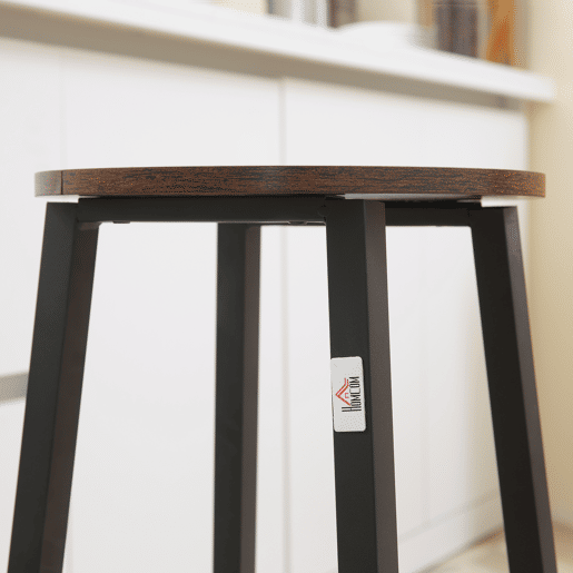 HOMCOM Conjunto de 2 Bancos Altos de Cozinha Bancos de Bar com Pés de Aço e Apoio para os Pés para Sala de Estar Sala de Jantar Carga 75kg 32,5x32,5x65 cm Madeira e Preto
