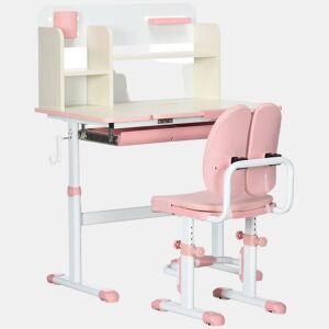 HOMCOM Conjunto de Secretária e Cadeira para Crianças acima de 3 Anos com Altura Ajustável Gaveta Prateleiras e Bancada Inclinável 80x52x88-109 cm Rosa e Branco