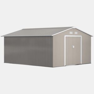 Outsunny Casota de Jardim Exterior, 12,4 m² 340x386x200 cm Abrigo de Jardim Metálico com Portas Duplas com Fechadura, Kit de Fundação e Ventilação para Armazenamento de Bicicletas Cinzento Claro