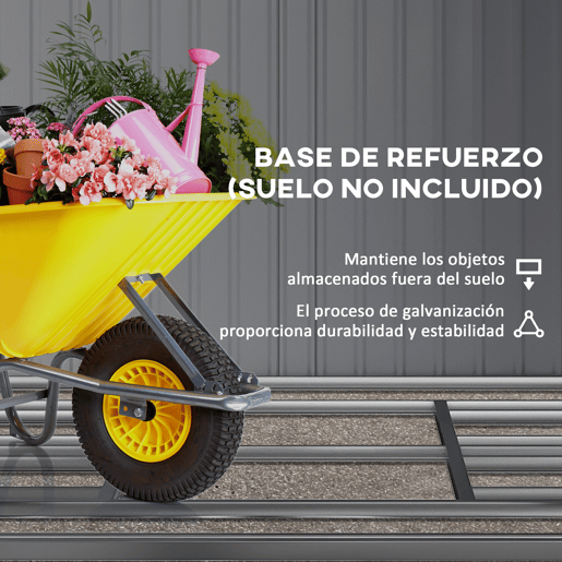 Outsunny Casota de Jardim Exterior, 12,4 m² 340x386x200 cm Abrigo de Jardim Metálico com Portas Duplas com Fechadura, Kit de Fundação e Ventilação para Armazenamento de Bicicletas Cinzento Claro