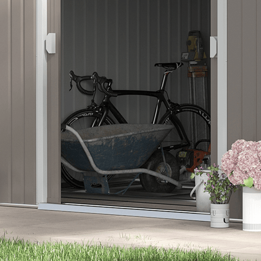 Outsunny Casota de Jardim Exterior, 12,4 m² 340x386x200 cm Abrigo de Jardim Metálico com Portas Duplas com Fechadura, Kit de Fundação e Ventilação para Armazenamento de Bicicletas Cinzento Claro