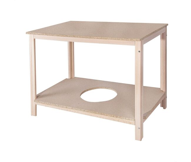 Mesa camilla fabricada en madera de haya, acabado sin barniz, 110x65x65 cm