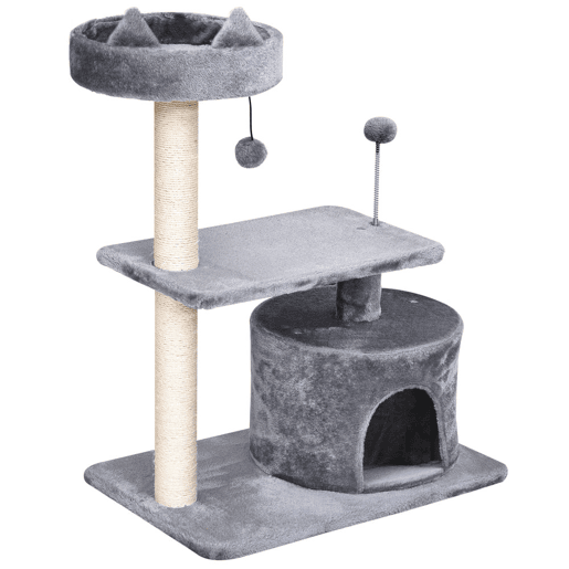 PawHut Arranhador para Gatos 81 cm Torre para Gatos Médios com Cama Plataforma Caverna Poste de Sisal e Bolas de Brinquedo 60x40x81 cm Cinza