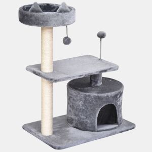 PawHut Arranhador para Gatos 81 cm Torre para Gatos Médios com Cama Plataforma Caverna Poste de Sisal e Bolas de Brinquedo 60x40x81 cm Cinza