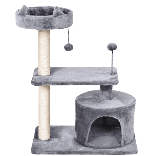 PawHut Arranhador para Gatos 81 cm Torre para Gatos Médios com Cama Plataforma Caverna Poste de Sisal e Bolas de Brinquedo 60x40x81 cm Cinza
