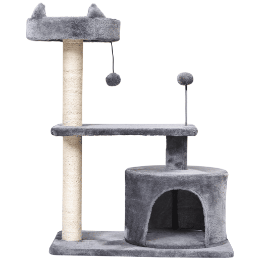 PawHut Arranhador para Gatos 81 cm Torre para Gatos Médios com Cama Plataforma Caverna Poste de Sisal e Bolas de Brinquedo 60x40x81 cm Cinza
