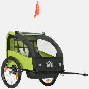 HOMCOM Reboque de Bicicleta para Crianças acima de 18 Meses Reboque de Bicicleta com 2 Lugares com Cinto de Segurança Espaço de Armazenamento e Sistema de Amortecimento 140x88x90 cm Verde