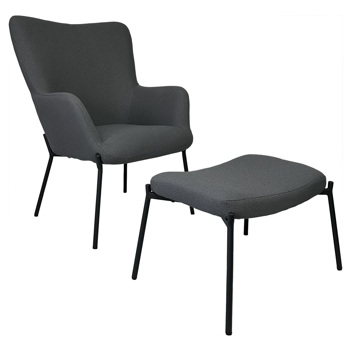Sillón de tejido bouclé tela gris con reposapiés eira