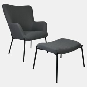 Sillón de tejido bouclé tela gris con reposapiés EIRA