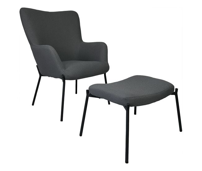 Sillón de tejido bouclé tela gris con reposapiés eira