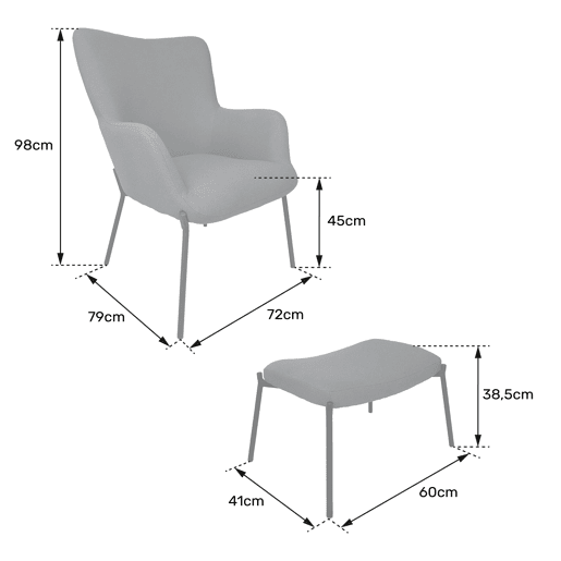 Sillón de tejido bouclé tela gris con reposapiés EIRA