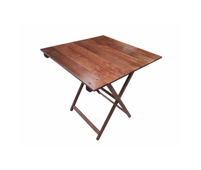 Mesa velador de haya plegable, acabado en nogal 70x70x76 cm