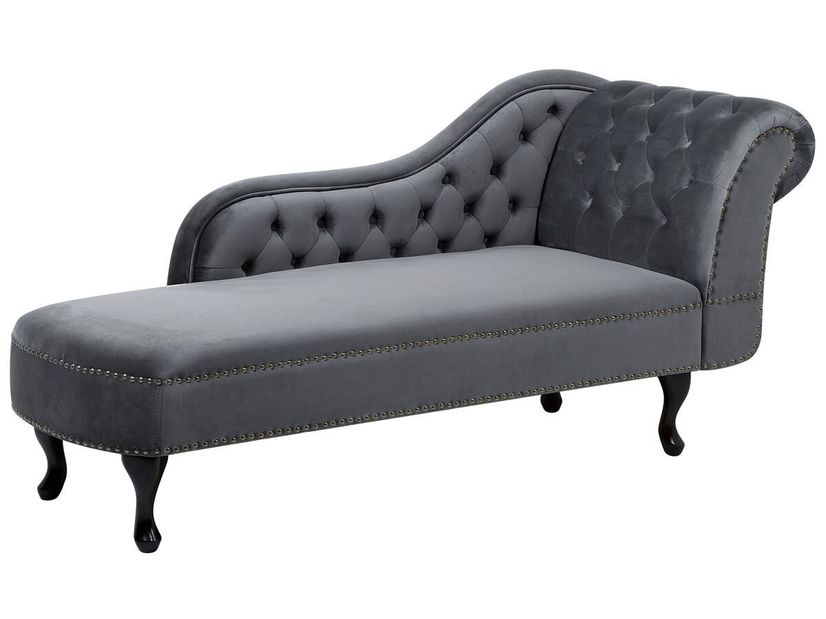 Beliani Chaise longue derecho Terciopelo NIMES Gris