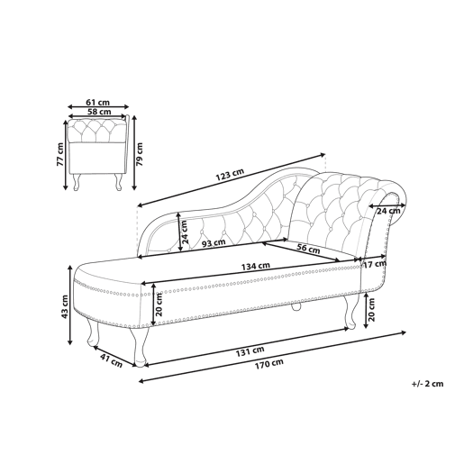 Chaise longue à direita NIMES Veludo Cinzento