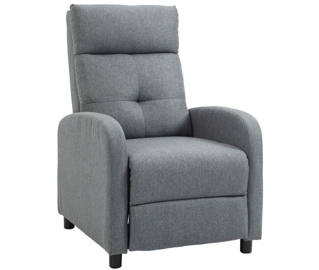 Homcom sillón relax reclinable manual, sillón relax de lino con apertura push, reposapiés, respaldo alto, acolchado grueso, butaca reclinable hasta 155º para salón, dormitorio, oficina, gris