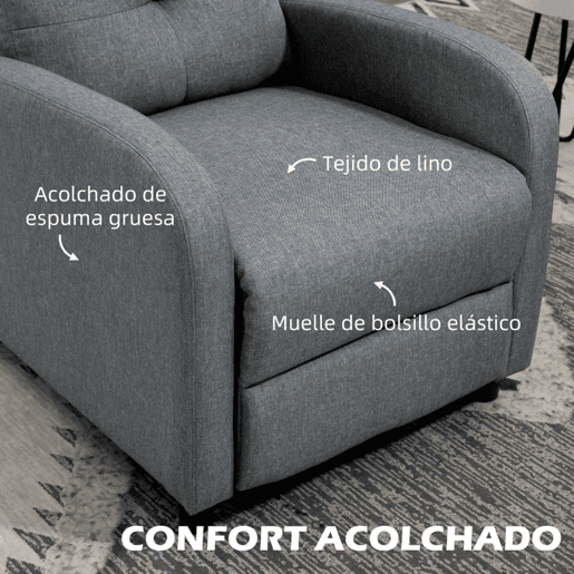 HOMCOM Poltrona Relax Reclinável até 155° Poltrona Reclinável Manual Estofado em Tecido Carga Máxima 150 kg para Pessoas com Altura Inferior 195 cm 67x87x98 cm Cinza