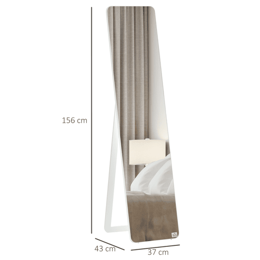 HOMCOM Espelho de Pé de Corpo Inteiro Retangular Espelho de Parede com 2 Formas de Uso Moldura de Madeira de Pinho Moderna para Corredor Quarto Sala de Estar 37x43x156 cm Branco