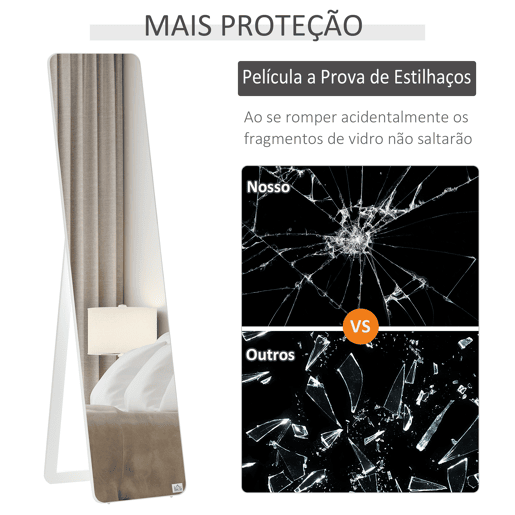 HOMCOM Espelho de Pé de Corpo Inteiro Retangular Espelho de Parede com 2 Formas de Uso Moldura de Madeira de Pinho Moderna para Corredor Quarto Sala de Estar 37x43x156 cm Branco