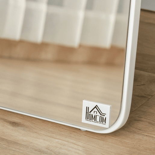 HOMCOM Espelho de Pé de Corpo Inteiro Retangular Espelho de Parede com 2 Formas de Uso Moldura de Madeira de Pinho Moderna para Corredor Quarto Sala de Estar 37x43x156 cm Branco