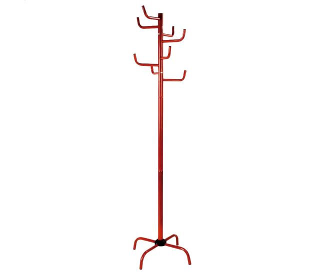 Perchero tree metalico rojo con 8 perchas, 50x50x183 cm