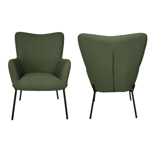 Sillón de tejido bouclé tela verde caqui con reposapiés EIRA