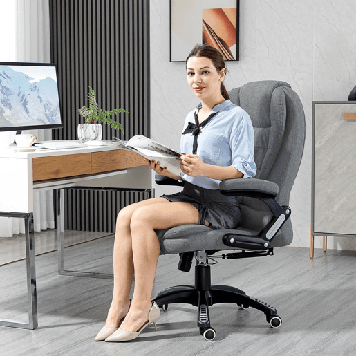 Vinsetto Cadeira de Massagem com 6 Pontos de Massagem Cadeira de Escritório Reclinável até 130° com Função de Aquecimento Altura Ajustável e Rodas para Estúdio 68x72x110-120 cm Cinza