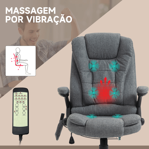 Vinsetto Cadeira de Massagem com 6 Pontos de Massagem Cadeira de Escritório Reclinável até 130° com Função de Aquecimento Altura Ajustável e Rodas para Estúdio 68x72x110-120 cm Cinza