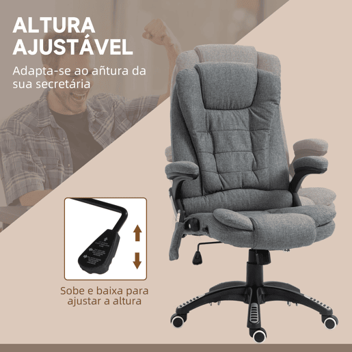 Vinsetto Cadeira de Massagem com 6 Pontos de Massagem Cadeira de Escritório Reclinável até 130° com Função de Aquecimento Altura Ajustável e Rodas para Estúdio 68x72x110-120 cm Cinza