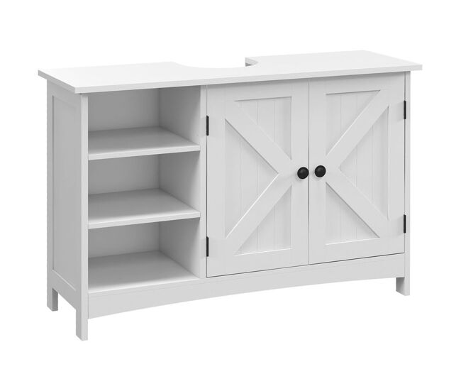 Kleankin mueble para debajo del lavabo de madera mueble bajo lavabo de pie con 2 puertas y estantes ajustables antivuelco estilo moderno carga 31 kg