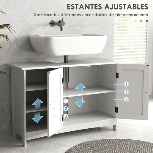 kleankin Móvel para Lavatório Pousar de Madeira Móvel para Lavatório com 1 Armário 3 Prateleiras Abertas e Prateleira Ajustável Estilo Moderno Carga Máxima 31 kg 90x30x60 cm Branco