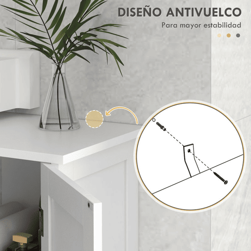 kleankin Móvel para Lavatório Pousar de Madeira Móvel para Lavatório com 1 Armário 3 Prateleiras Abertas e Prateleira Ajustável Estilo Moderno Carga Máxima 31 kg 90x30x60 cm Branco