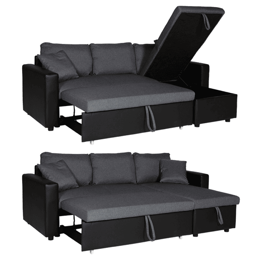 Sofá cama CLARK 3 plazas color gris chiné y color negro