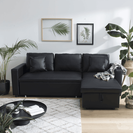 Sofá cama de polipiel 3 plazas color negro CLARK