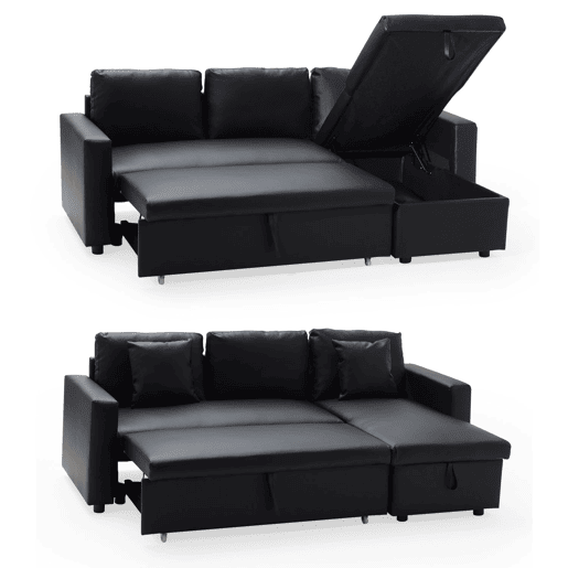 Sofá cama de polipiel 3 plazas color negro CLARK