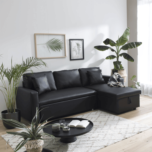 Sofá cama de polipiel 3 plazas color negro CLARK