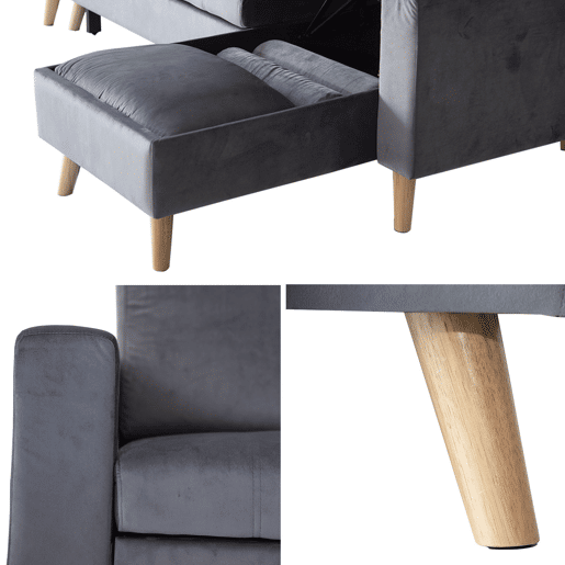 Sofá convertible JAMES 3 plazas en terciopelo gris