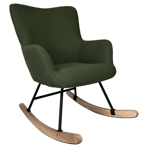 Silla mecedora en tejido de bouclé verde caqui KAIRA