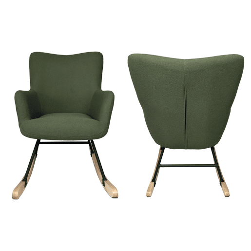 Silla mecedora en tejido de bouclé verde caqui KAIRA