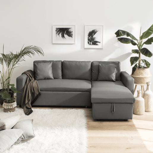 Sofá cama de polipiel 3 plazas color gris CLARK