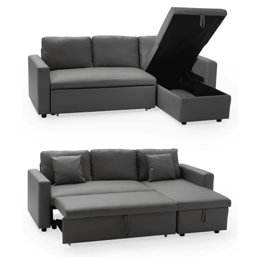 Sofá cama de polipiel 3 plazas color gris CLARK