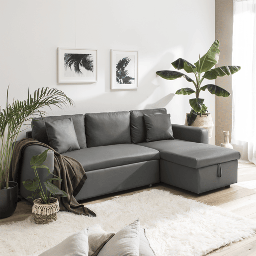 Sofá cama de polipiel 3 plazas color gris CLARK