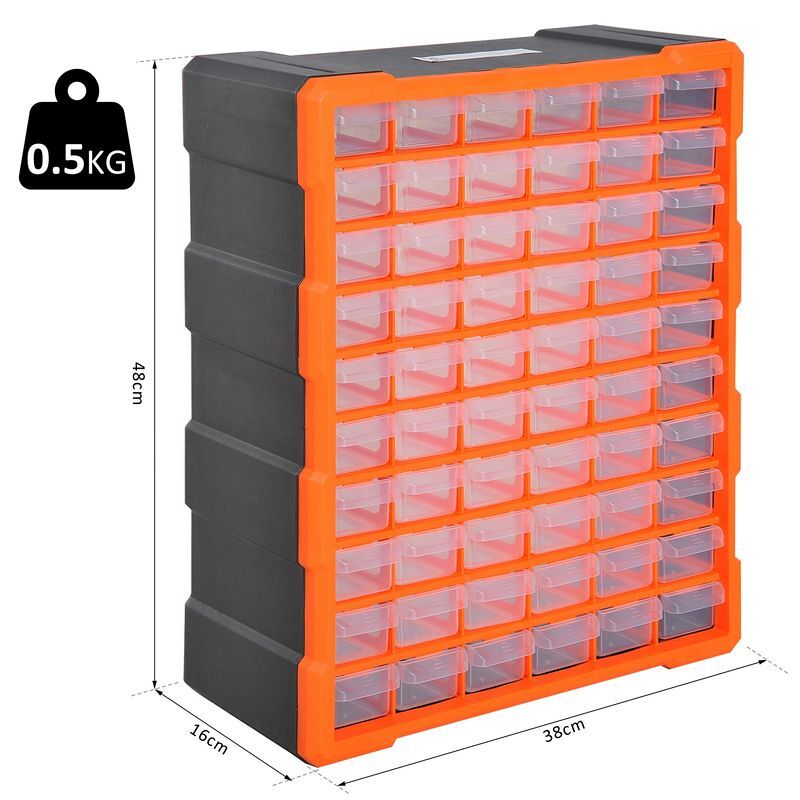 Organizador De 60 Cajones Transparentes – Armario De Herramientas, Tornillos Y Manualidades – Montaje En Pared O Sobremesa – 38x16x47.5cm