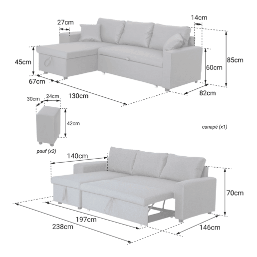 Sofá convertible TONY 3 plazas gris chiné Sofá convertible TONY 3 plazas gris chiné