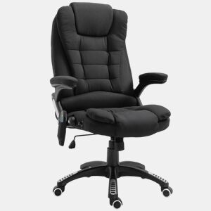 Vinsetto Cadeira de Massagem com 6 Pontos de Massagem Cadeira de Escritório Reclinável até 130° com Função de Aquecimento Altura Ajustável e Rodas para Estúdio 68x72x110-120 cm Preto