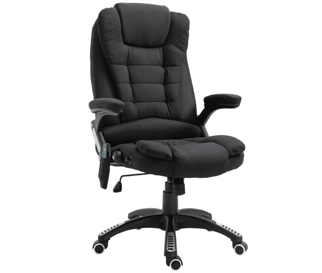 Vinsetto silla de oficina con masaje vibratorio de 6 puntos tapizado en lino silla de escritorio giratoria con función basculante calefacción altura ajustable reclinable mando a distancia negro