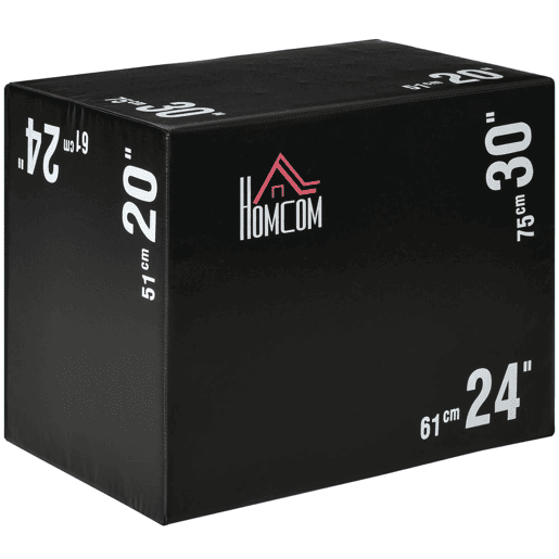 HOMCOM Caixa Pliometria com Fecho de Correr Caixa de Salto com 3 Diferentes Alturas Carga Máxima 120 kg para Casa Escritório Ginásio 75x51x61 cm Preto