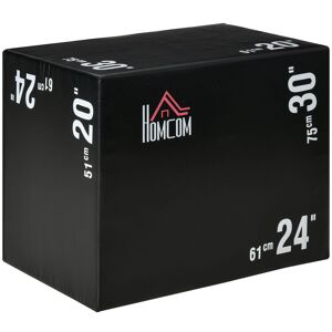 HOMCOM Caixa Pliometria com Fecho de Correr Caixa de Salto com 3 Diferentes Alturas Carga Máxima 120 kg para Casa Escritório Ginásio 75x51x61 cm Preto