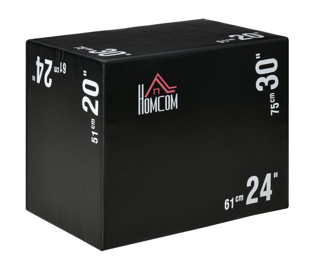 Homcom caja pliométrica 3 en 1 con cremallera caja de salto con 3 alturas diferentes entrenamiento de fuerza en casa oficina gimnasia carga 120 kg 75x51x61 cm negro