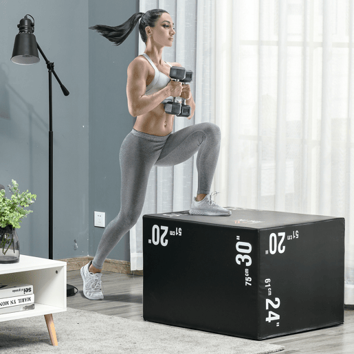 HOMCOM Caixa Pliometria com Fecho de Correr Caixa de Salto com 3 Diferentes Alturas Carga Máxima 120 kg para Casa Escritório Ginásio 75x51x61 cm Preto
